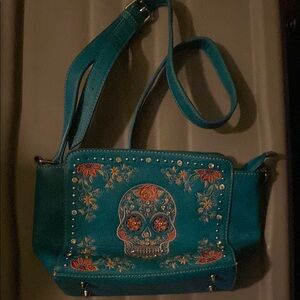 Montana West Blue Crossbody Bag with Day of the Dead Flair
